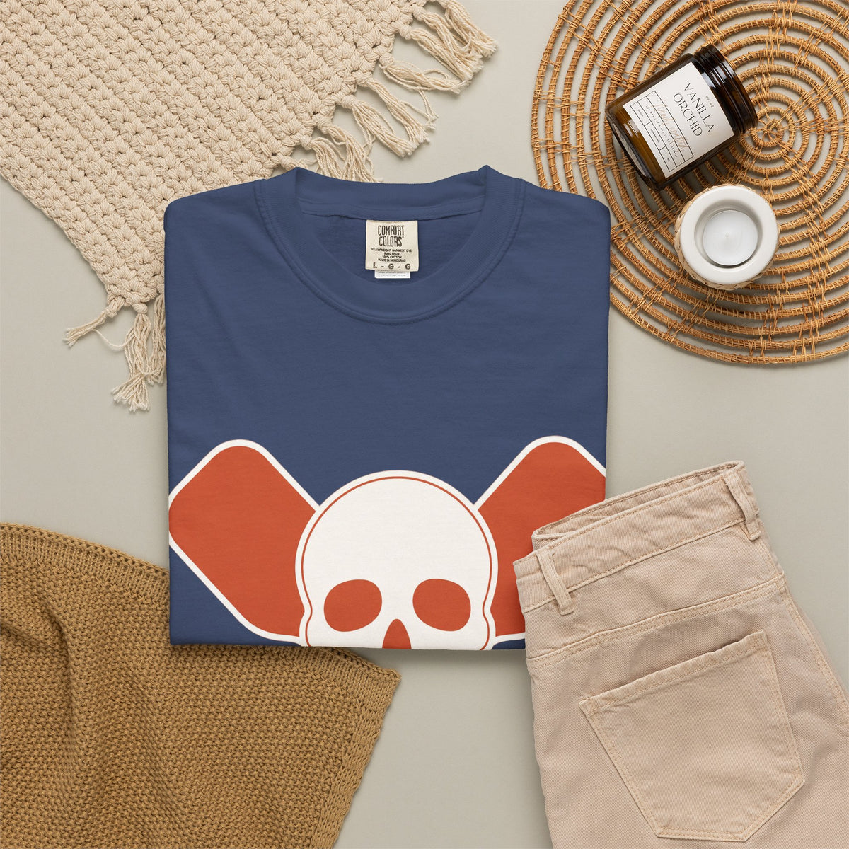 Skull & Oars T-Shirt - China Blue - Flat Lay