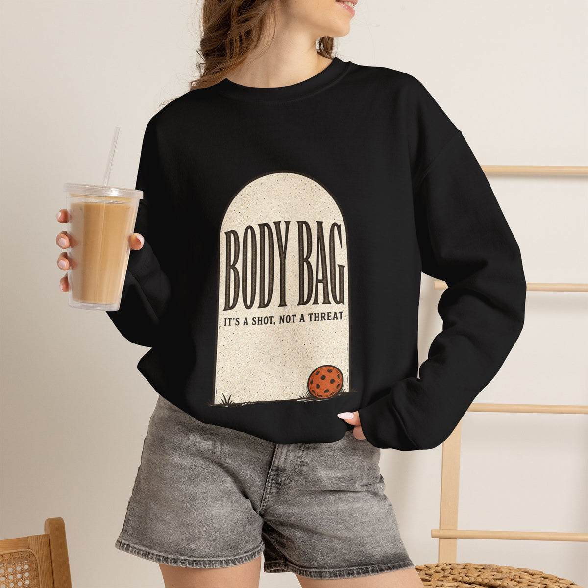 BODY BAG It's a Shot, Not a Threat Sweatshirt - Black - On Model Female