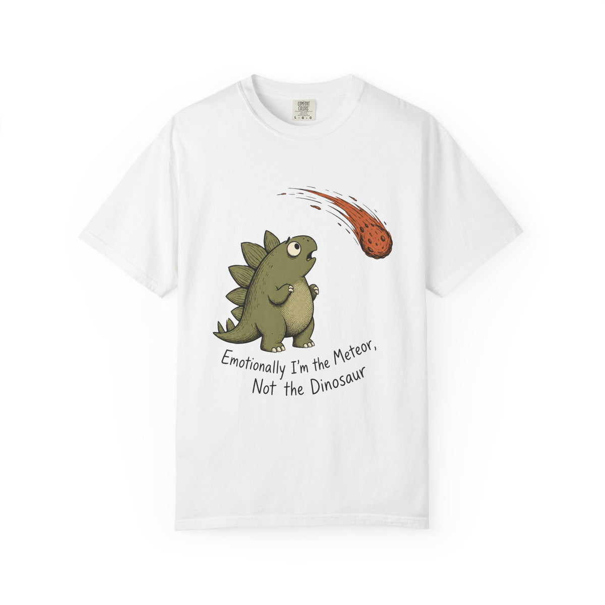 Emotionally I'm the Meteor Dinosaur T-shirt - White - On Model Side
