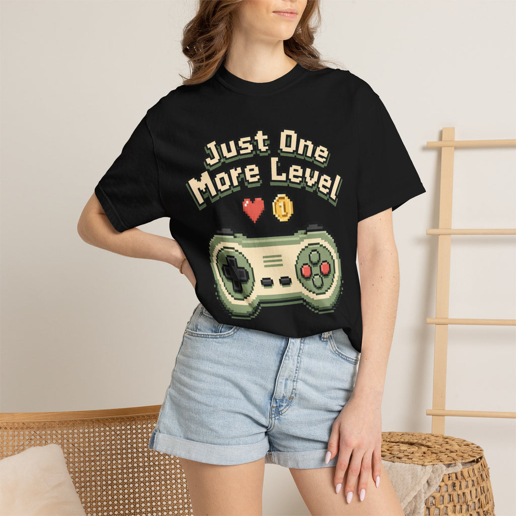 Just One More Level T-Shirt - Black - On Model Close-Up