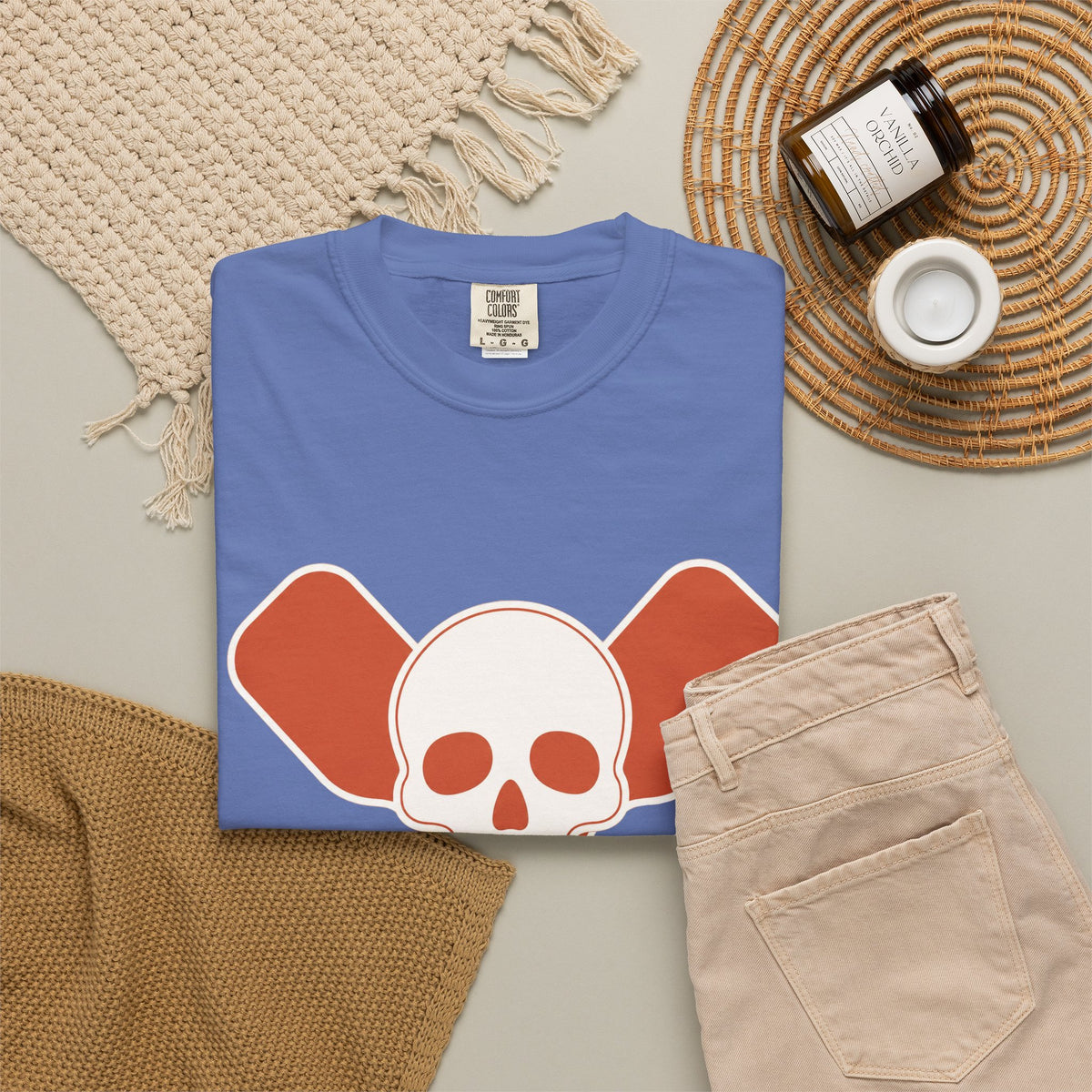 Skull & Oars T-Shirt - Mystic Blue - Flat Lay