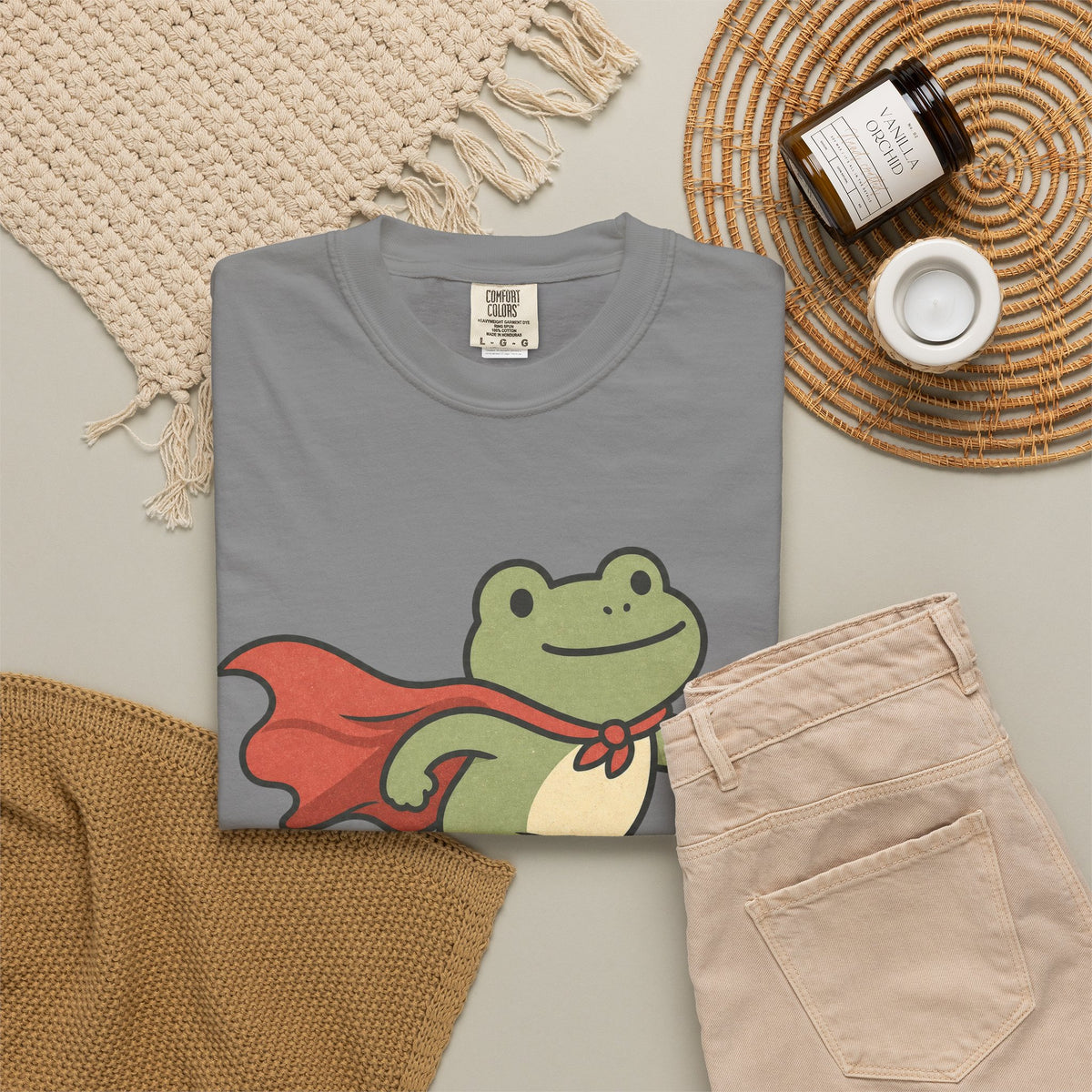 Superhero Frog Running T-shirt - Grey - flat lay