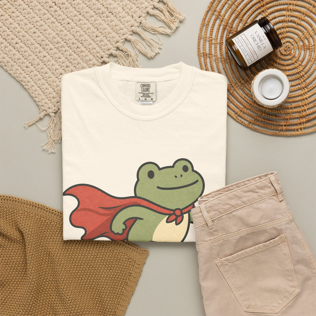 Superhero Frog Running T-shirt - Ivory - flat lay