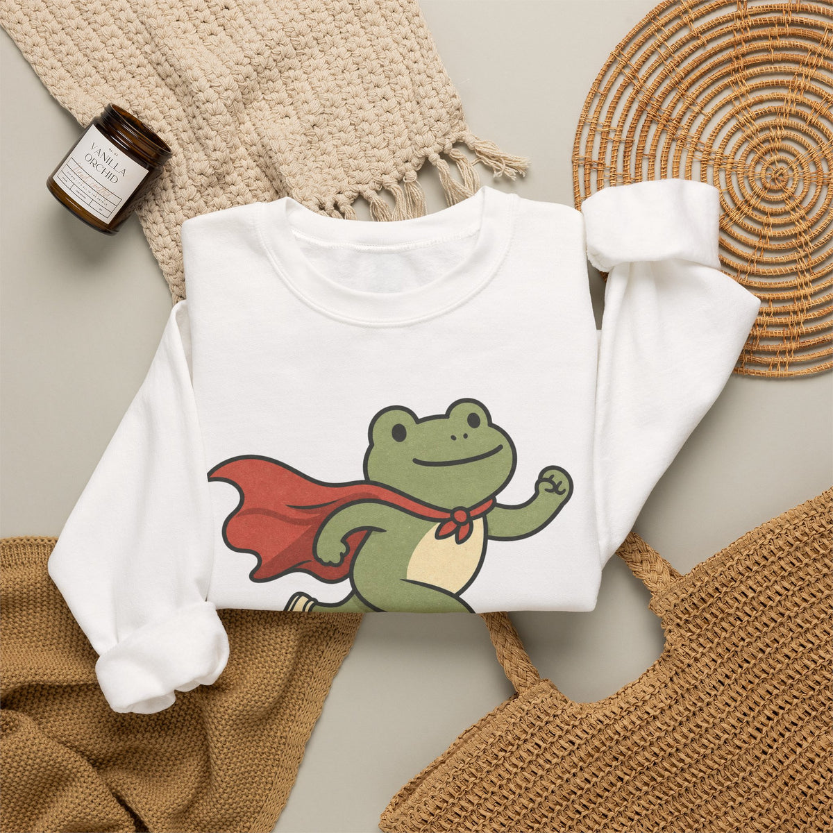 Superhero Frog Running Sweatshirt - White - flat lay