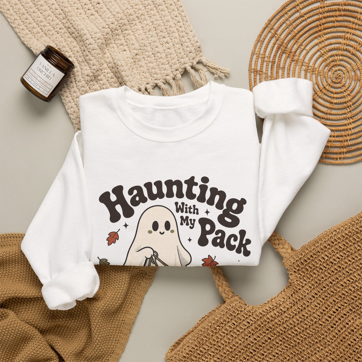 Haunting With My Pack Sweatshirt - White - flat lay