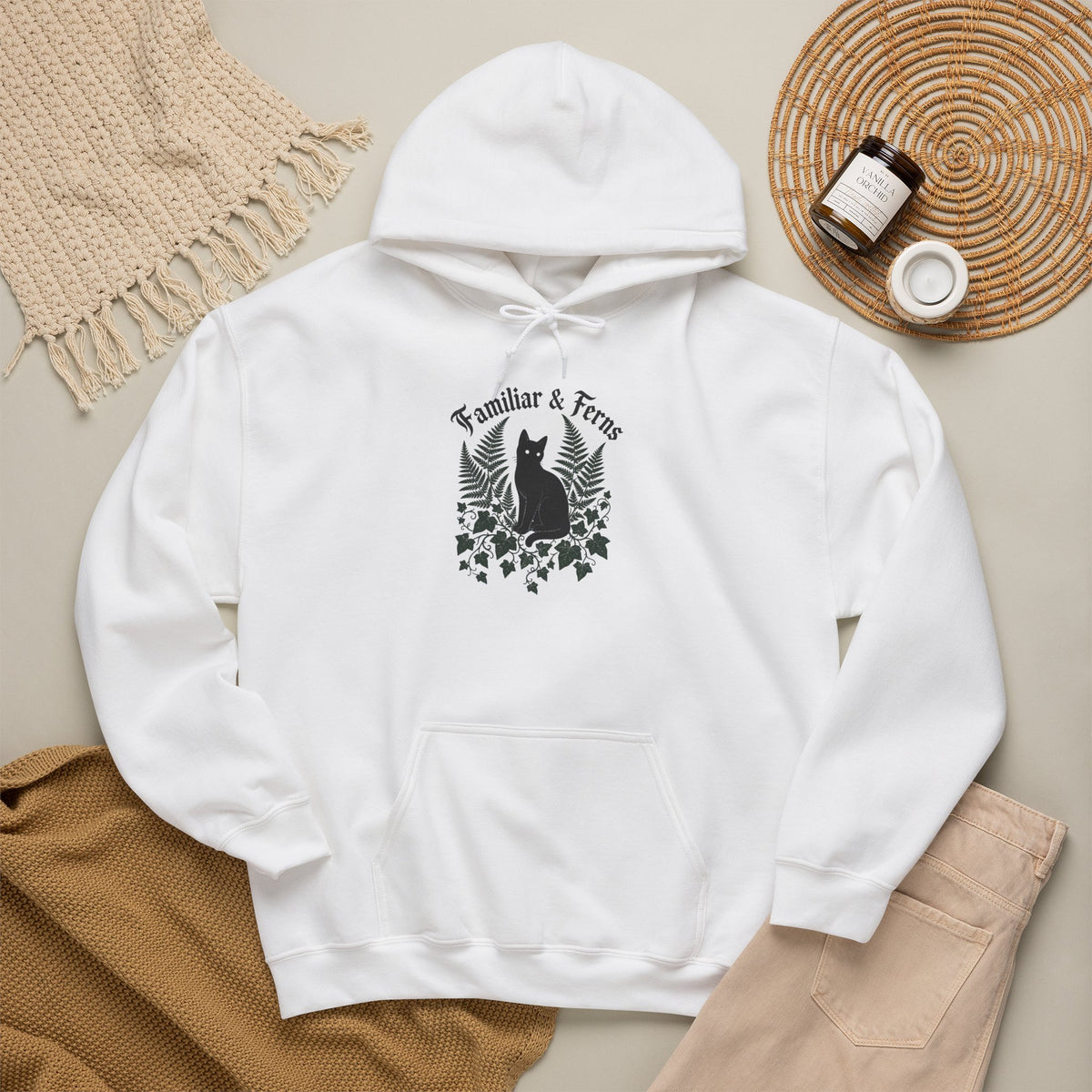 Familiar & Ferns Hoodie - White - Flat Lay