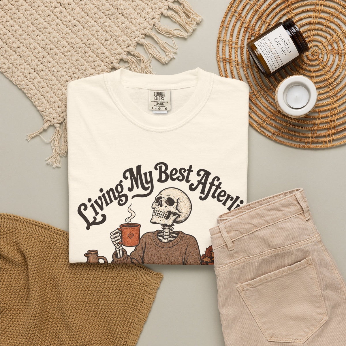 Living My Best Afterlife T-shirt - Ivory - flat lay