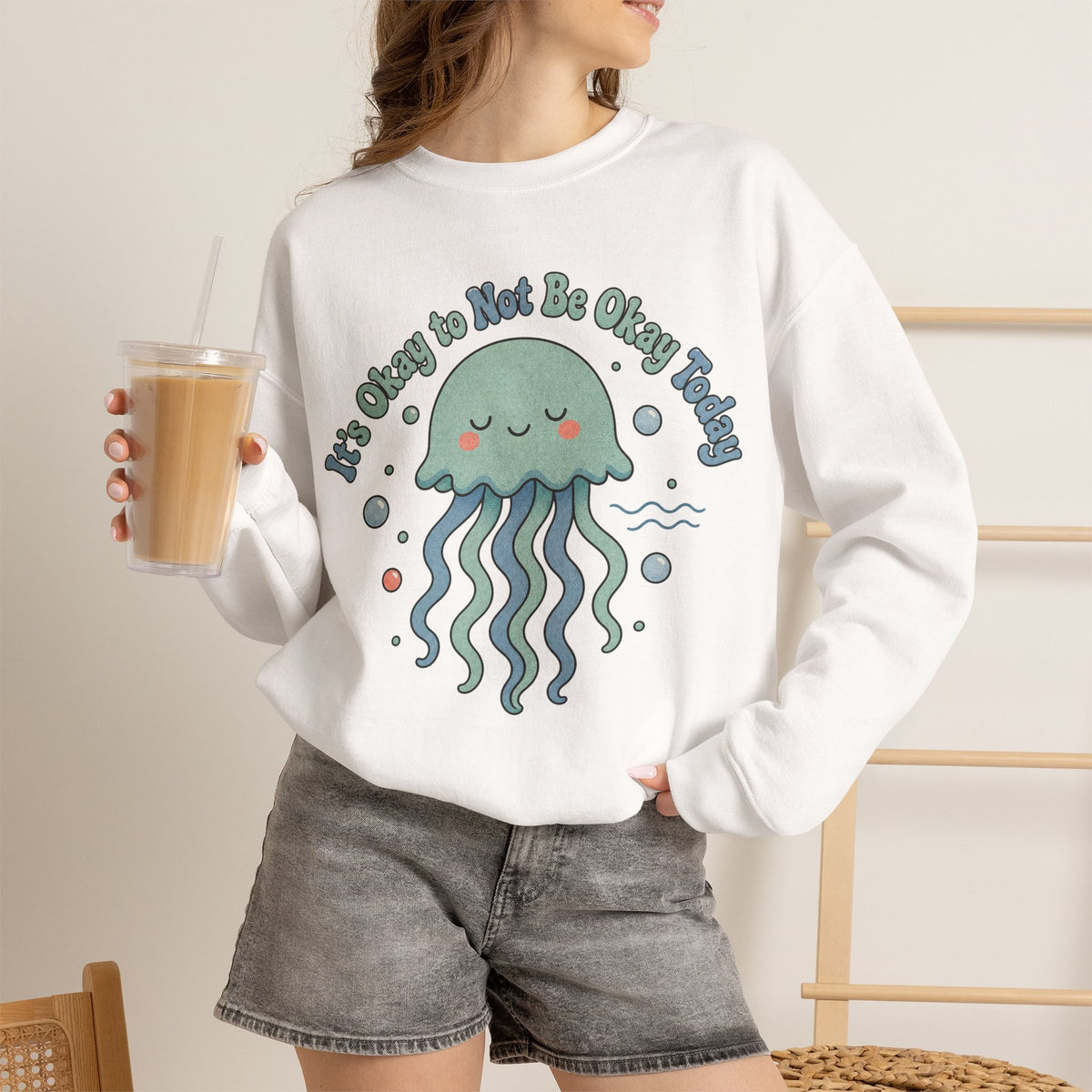 It's Okay to Not Be Okay Sweatshirt - White - On Model Female