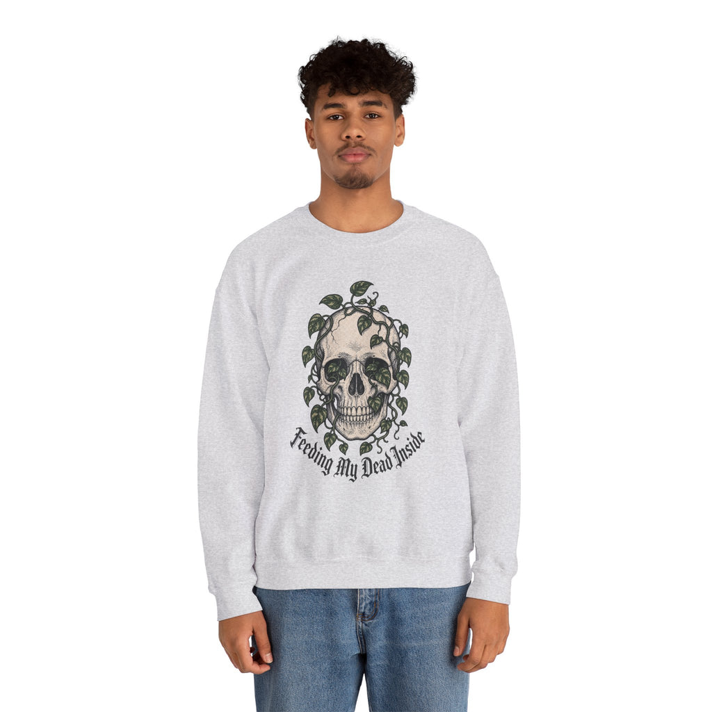 Skull with Ivy Leaves Sweatshirt - Ash - on model male