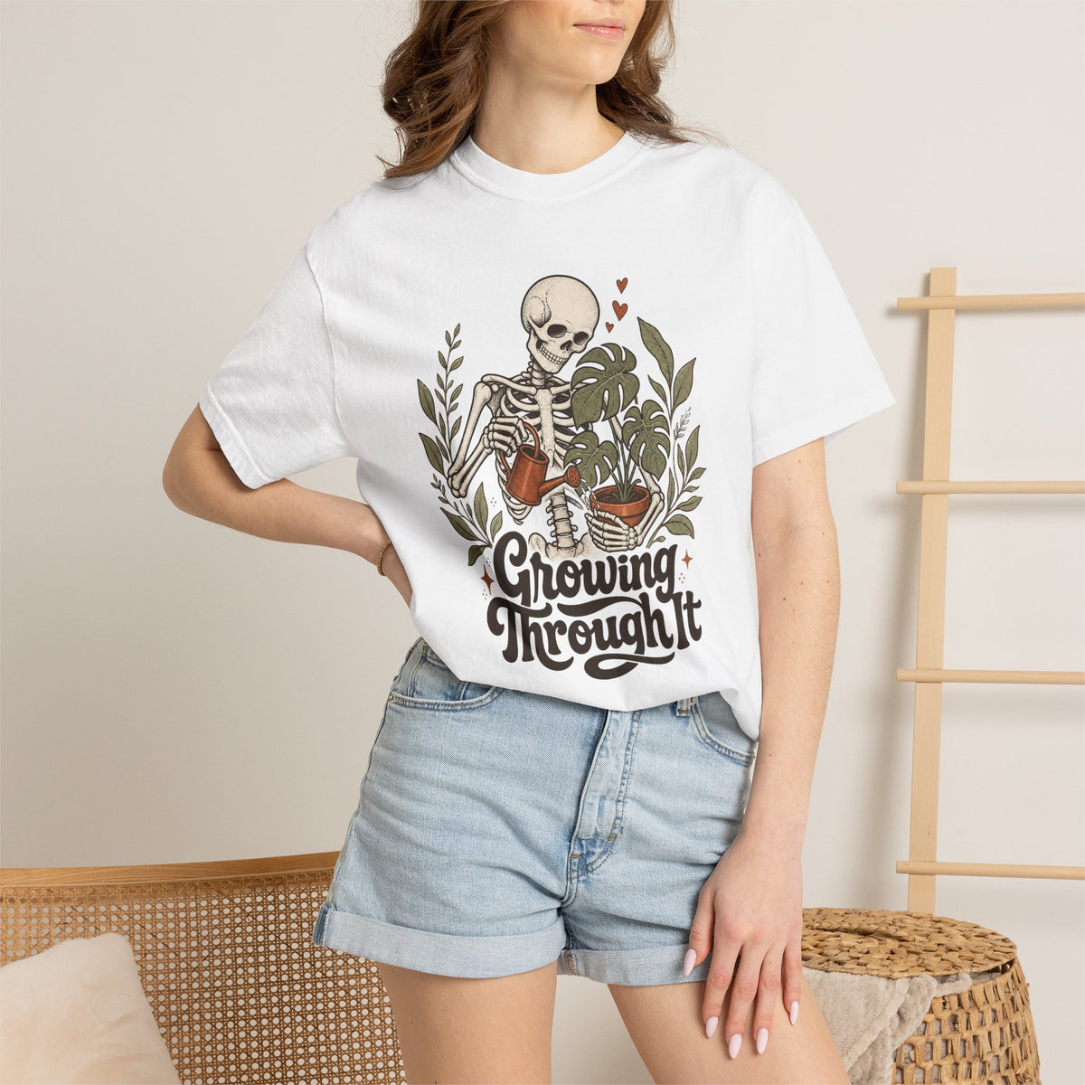 Growing Through It T-shirt - White - On Model Female