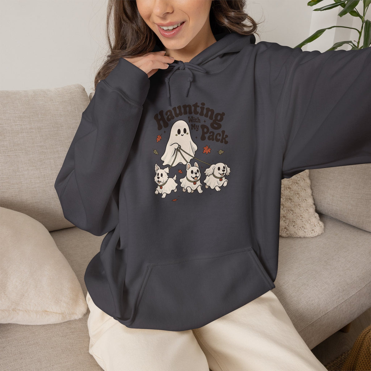 Haunting with My Pack Hoodie - Charcoal - on model female