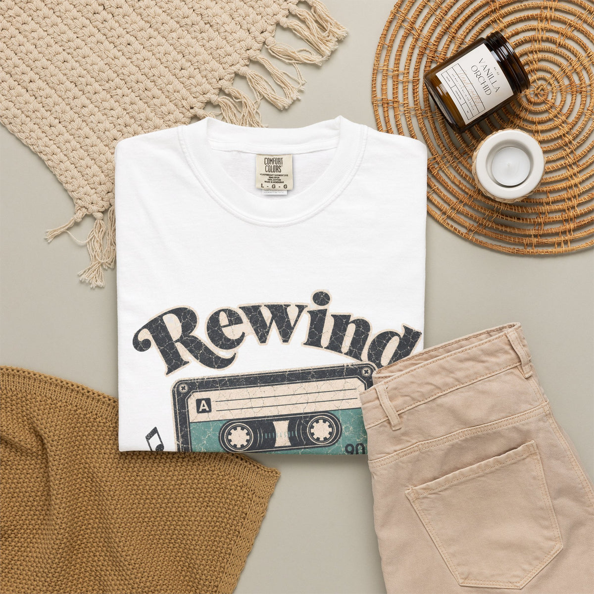 Retro Cassette Tape T-shirt - White - Flat Lay