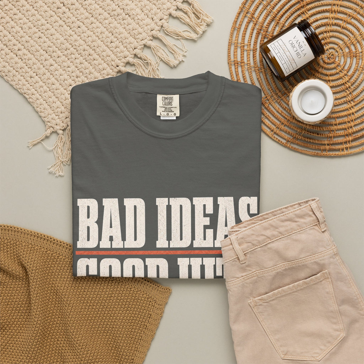 Bad Ideas. Good Hits. T-Shirt - Pepper - Flat Lay
