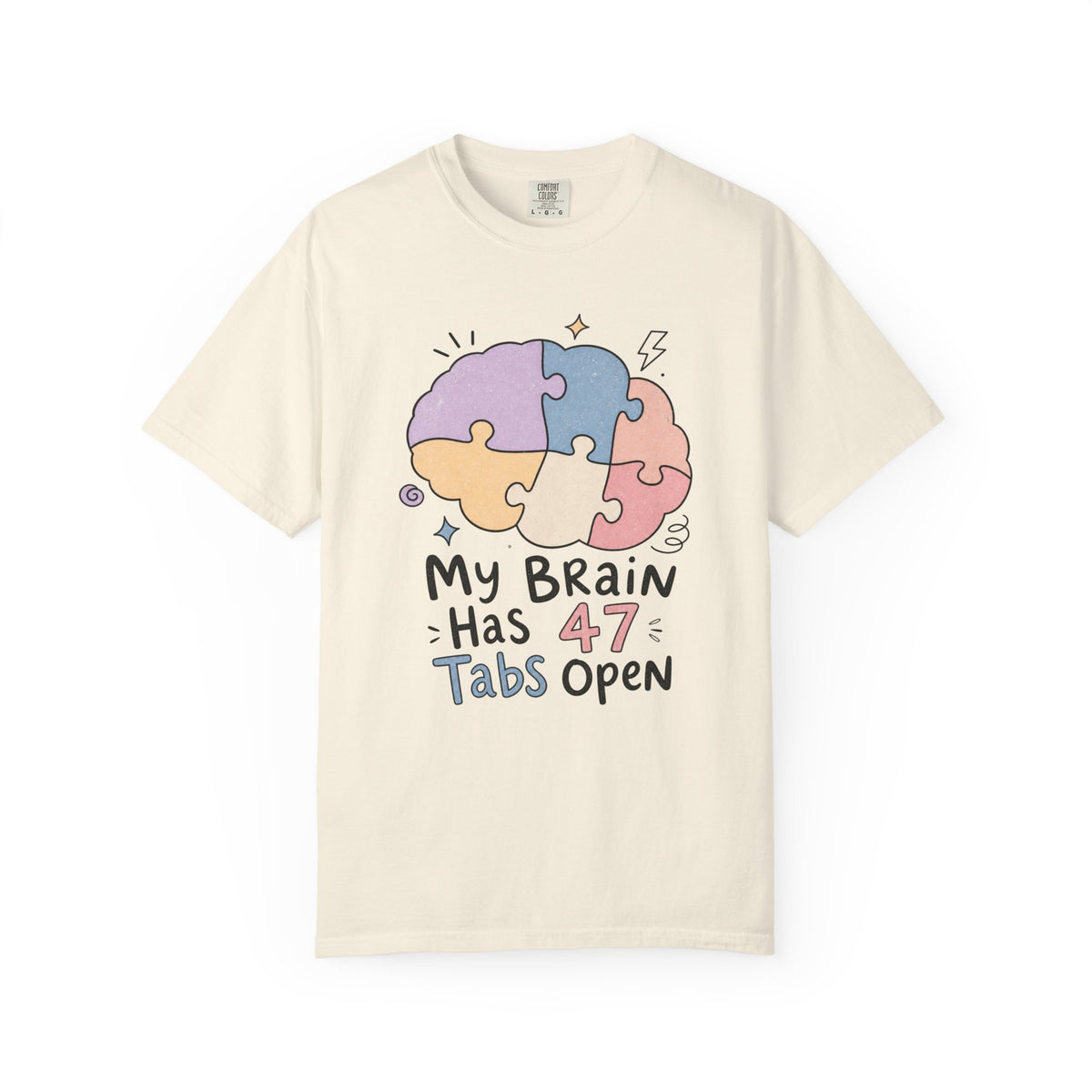 My Brain Has 47 Tabs Open T-Shirt - Ivory - On Model Side