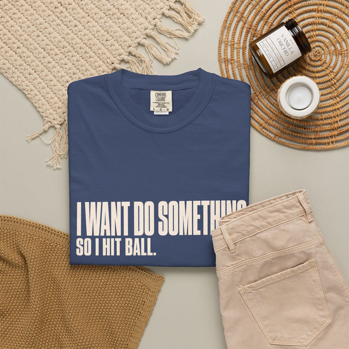 I Want Do Something So I Hit Ball T-Shirt - China Blue - Flat Lay