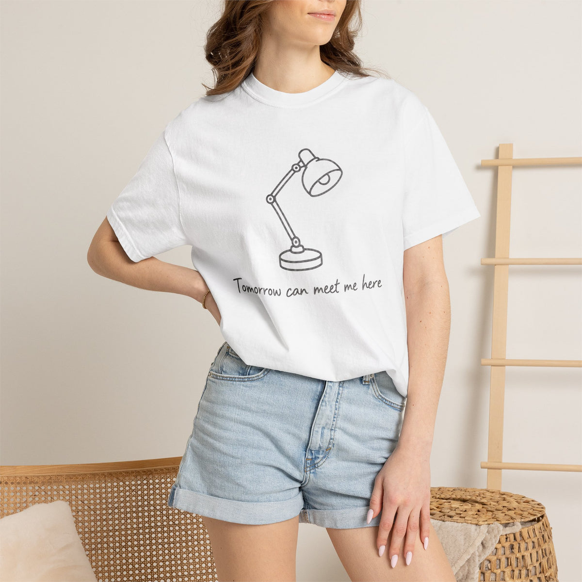 Tomorrow Can Meet Me Here T-shirt - White - On Model Female