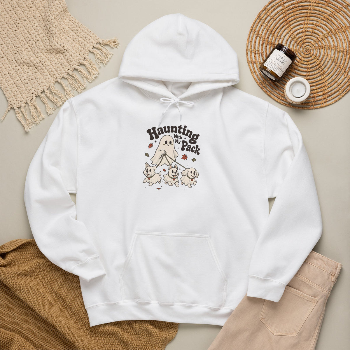 Haunting with My Pack Hoodie - White - flat lay
