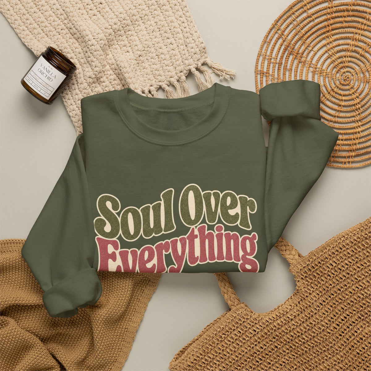 Soul Over Everything Sweatshirt - Military Green - Flat Lay
