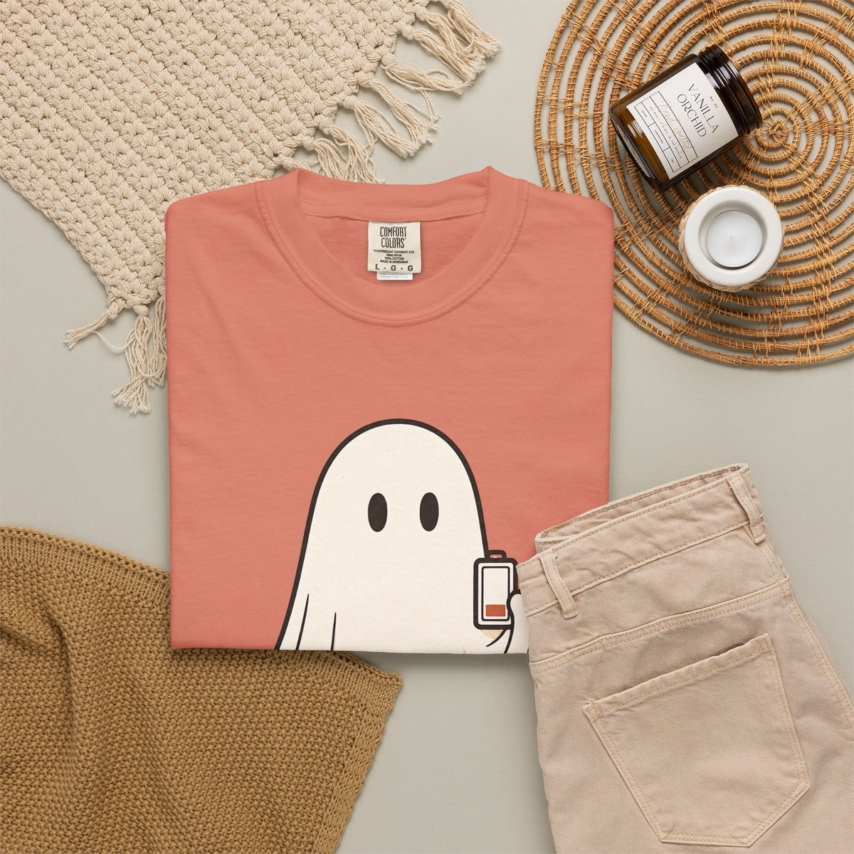 Running On Empty Since October T-Shirt - Terracotta - Flat Lay