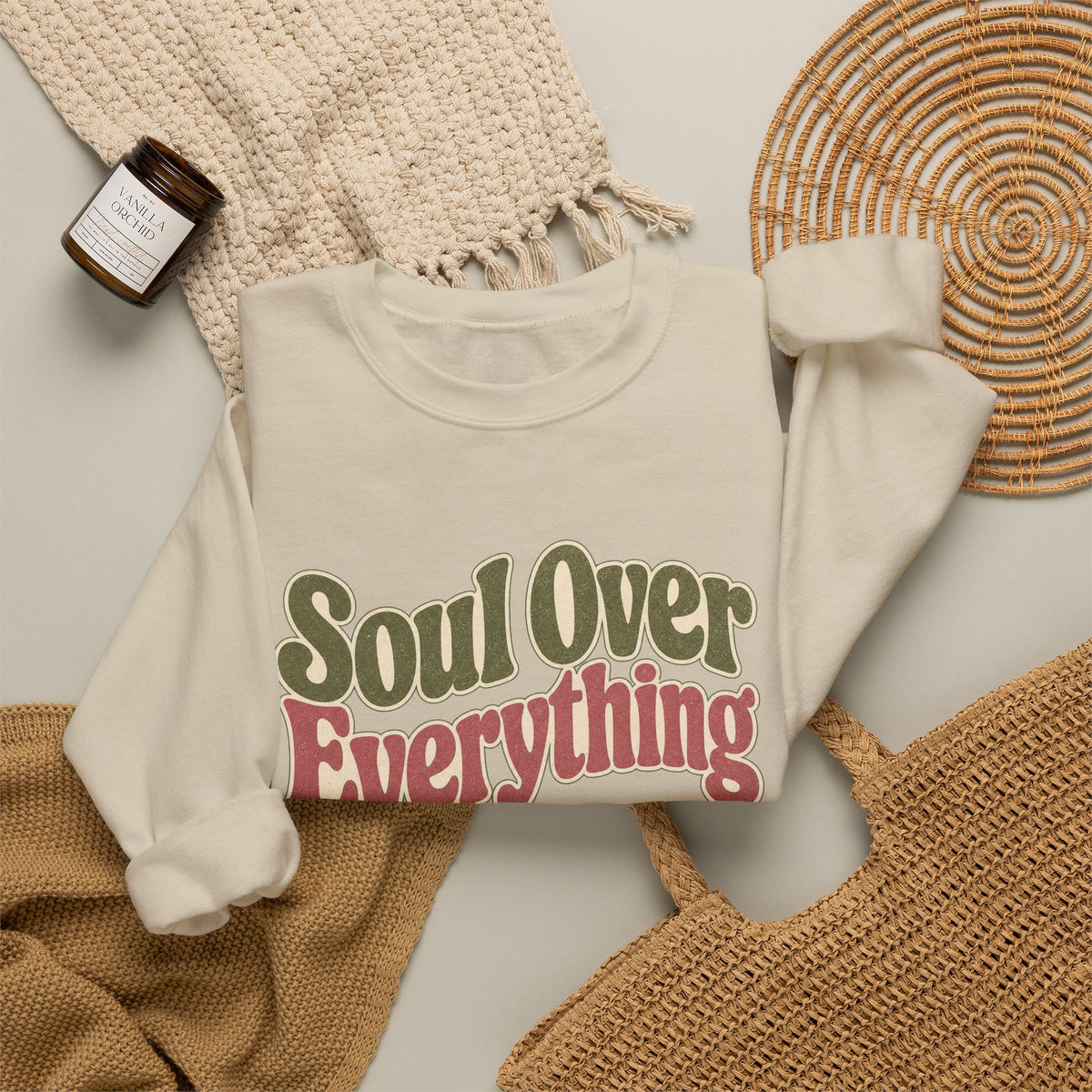 Soul Over Everything Sweatshirt - Sand - Flat Lay