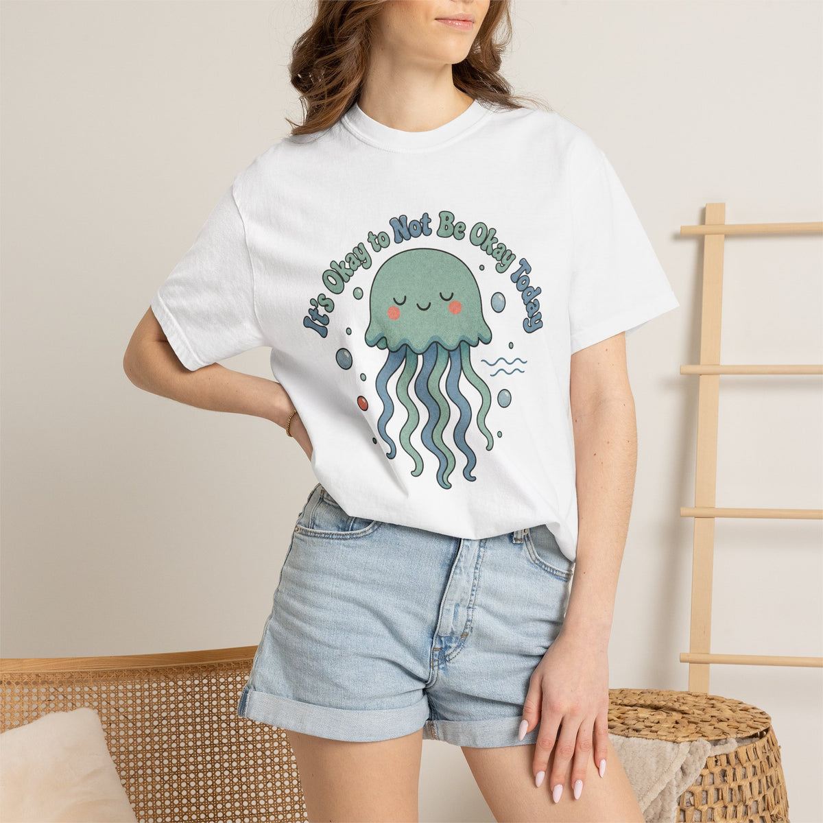 It's Okay to Not Be Okay T-shirt - White - On Model Close-Up