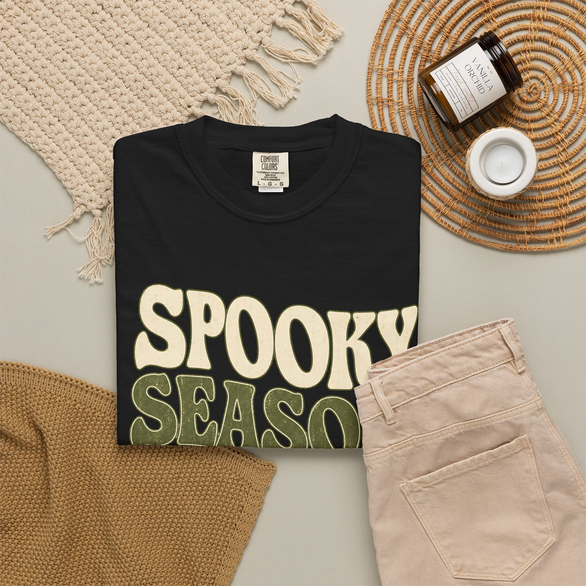 Spooky Season Slow Living T-shirt - Black - Flat Lay