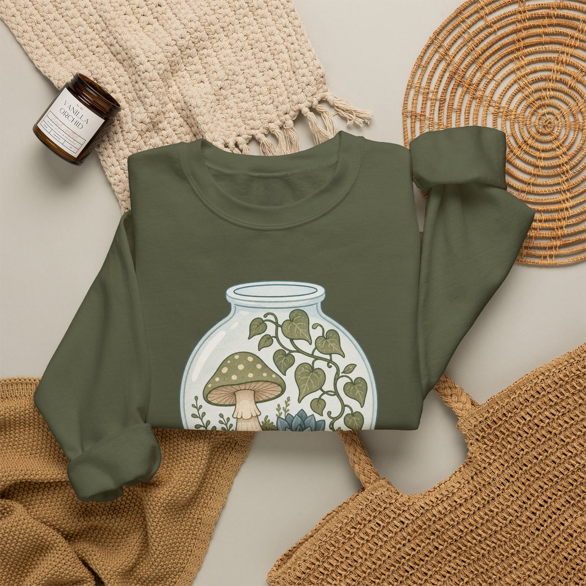 Grow Where You're Planted Sweatshirt - Military Green - Flat Lay
