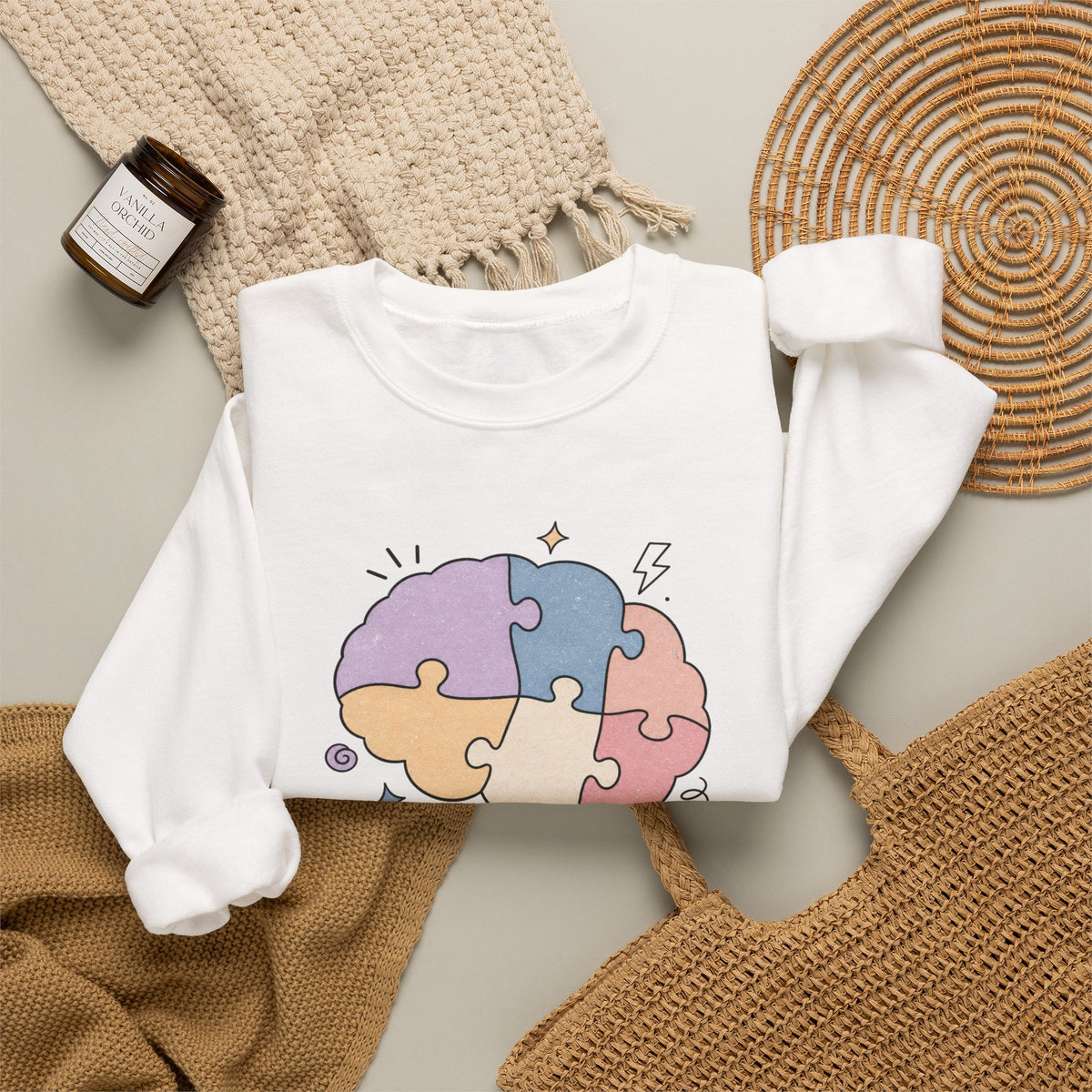My Brain Has 47 Tabs Open Sweatshirt - White - Flat Lay