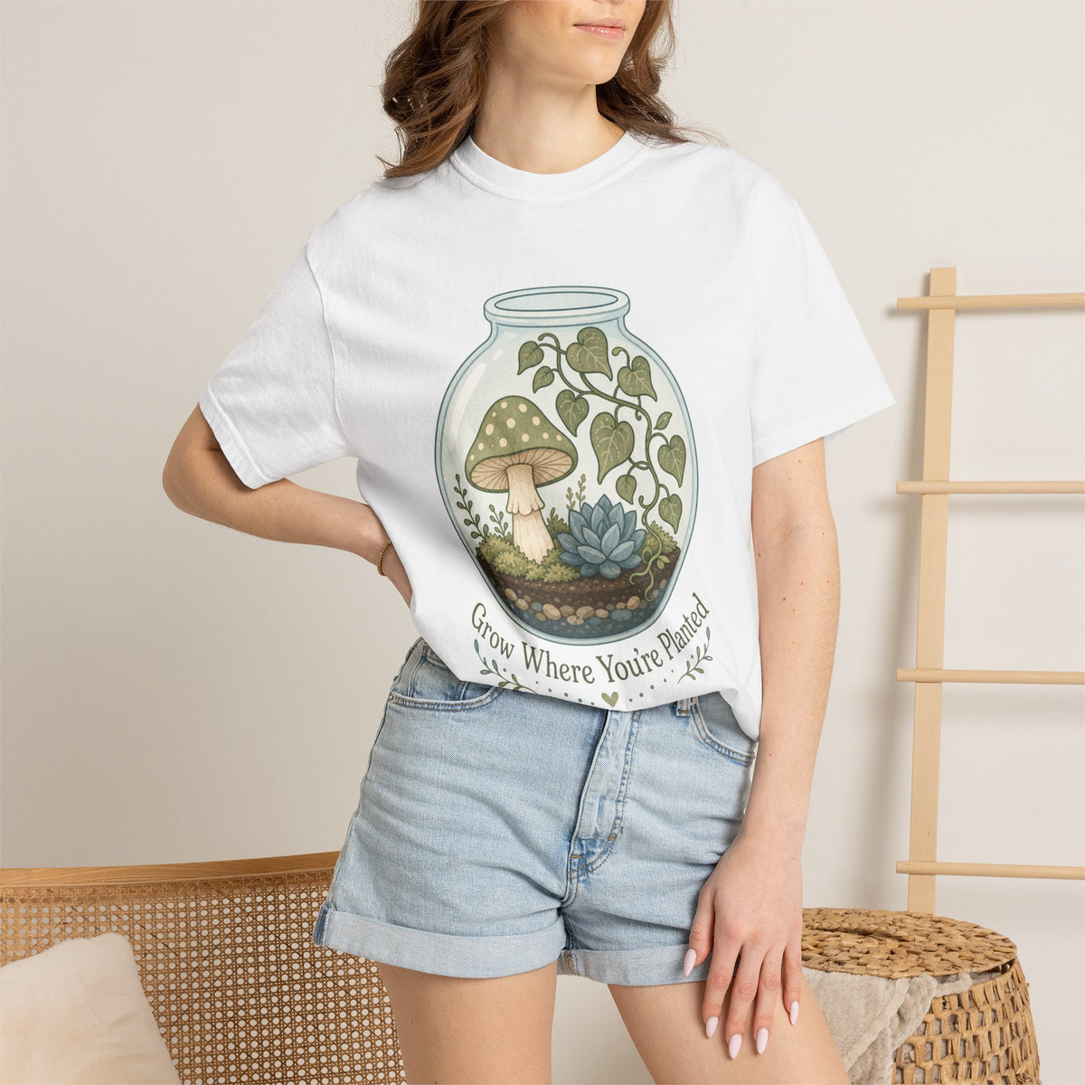 Grow Where You're Planted T-shirt - White - On Model Close-Up
