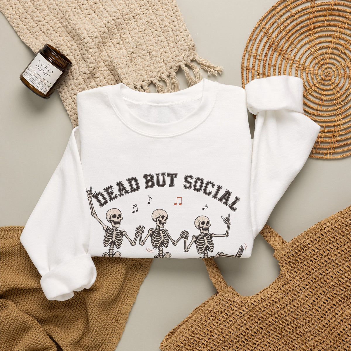 Dead But Social Sweatshirt - White - flat lay