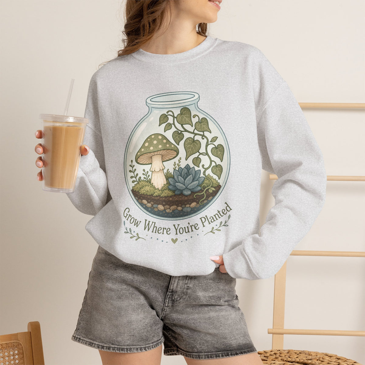 Grow Where You're Planted Sweatshirt - Ash - On Model Female