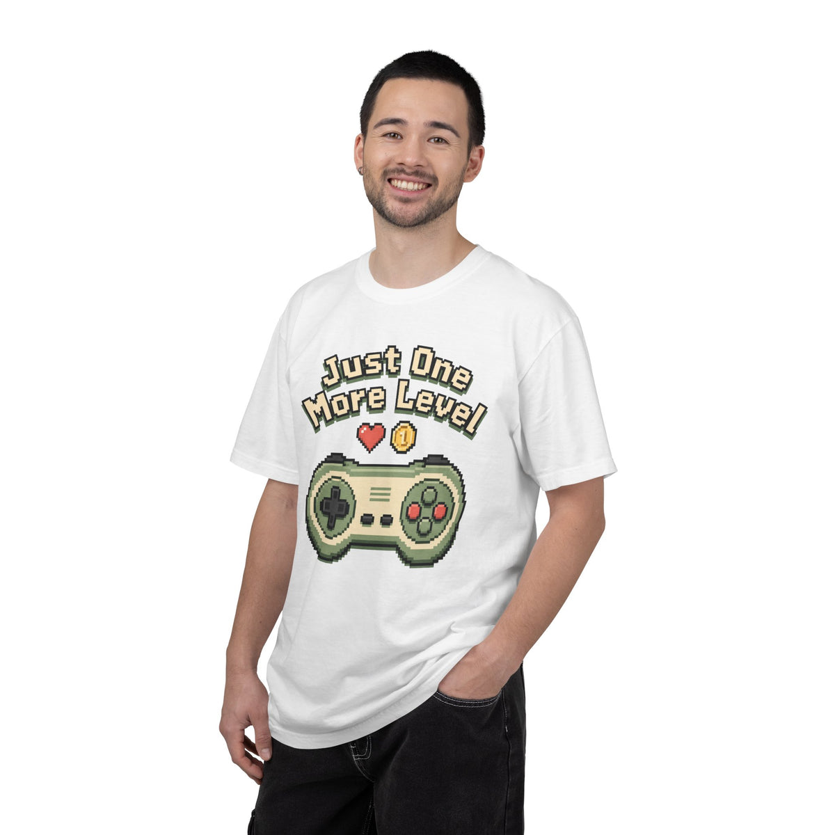 Just One More Level T-Shirt - White - On Model Male