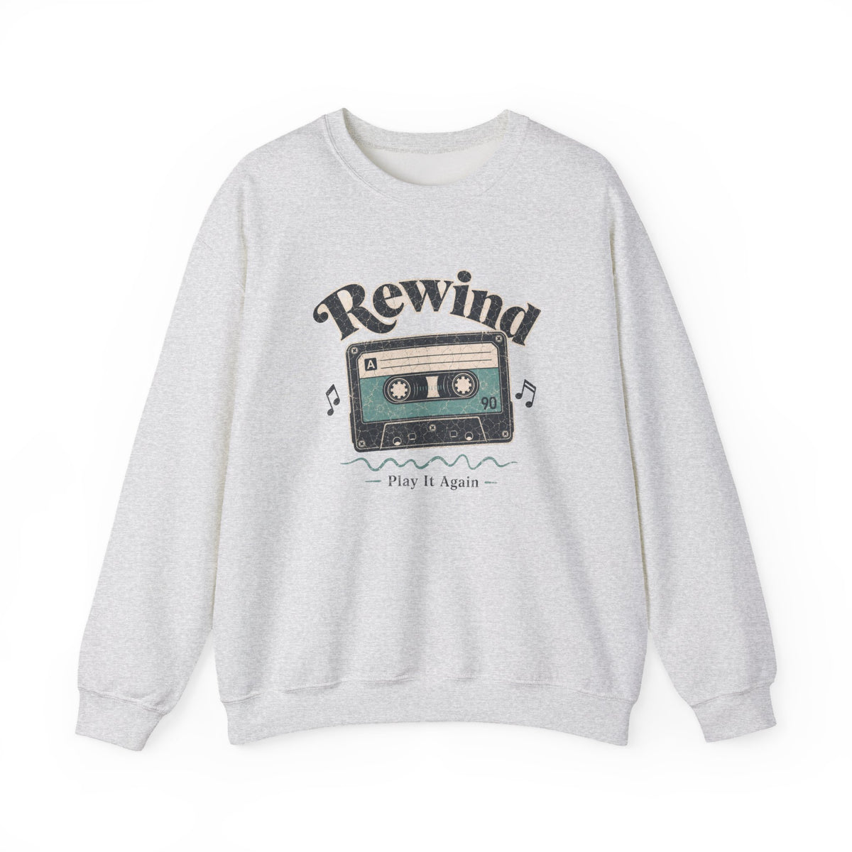 Retro Cassette Tape Sweatshirt - Ash - Flat Lay