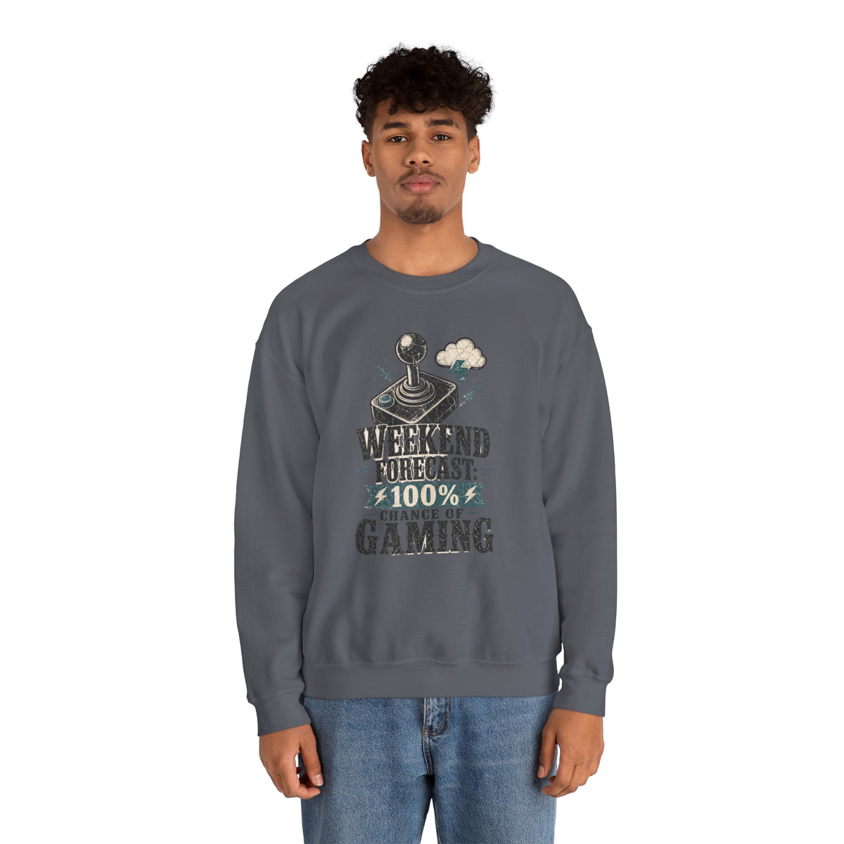 Weekend Forecast 100% Gaming Sweatshirt - Charcoal - On Model Male