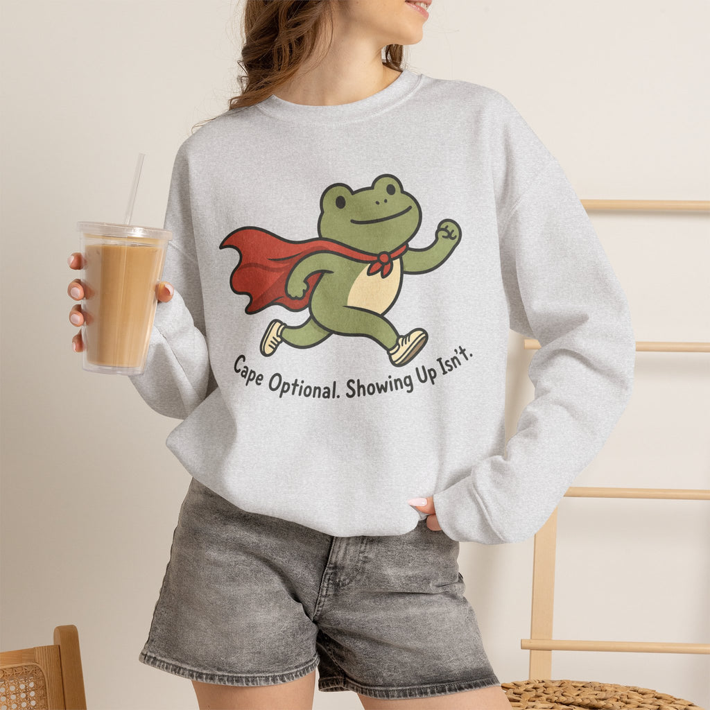 Superhero Frog Running Sweatshirt - Ash - on model female