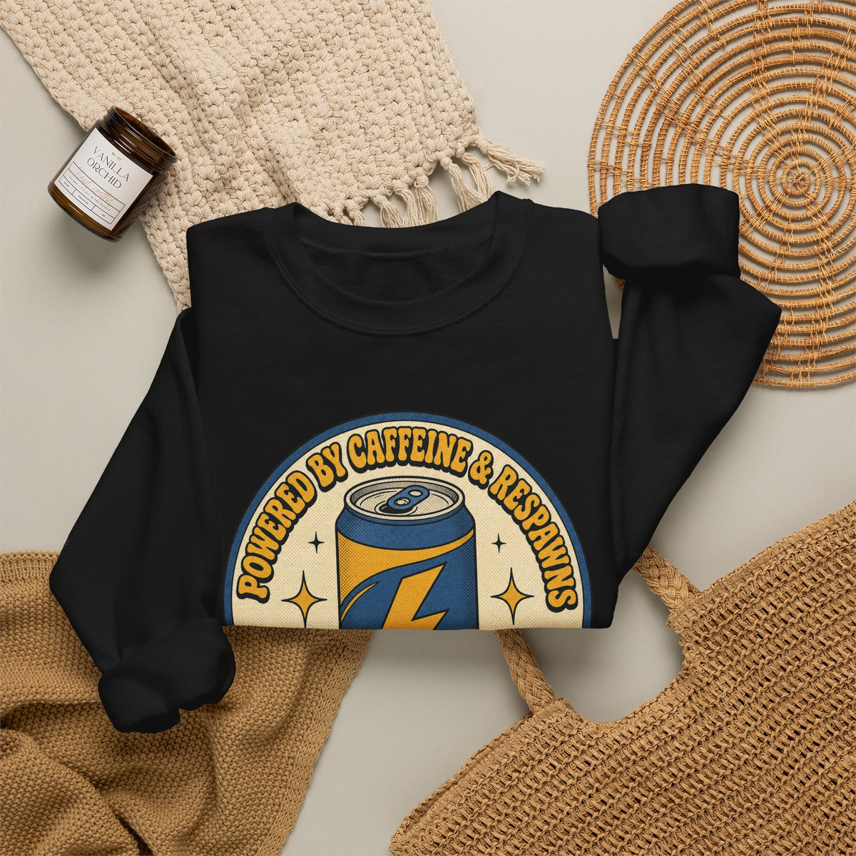 Caffeinated Energy Can Sweatshirt - Black - Flat Lay