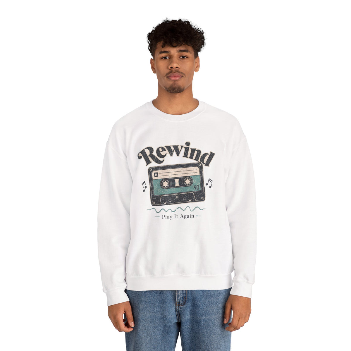 Retro Cassette Tape Sweatshirt - White - On Model Male