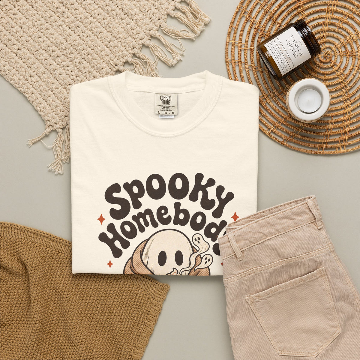 Spooky Homebody Ghost  T-Shirt - Ivory - flat lay