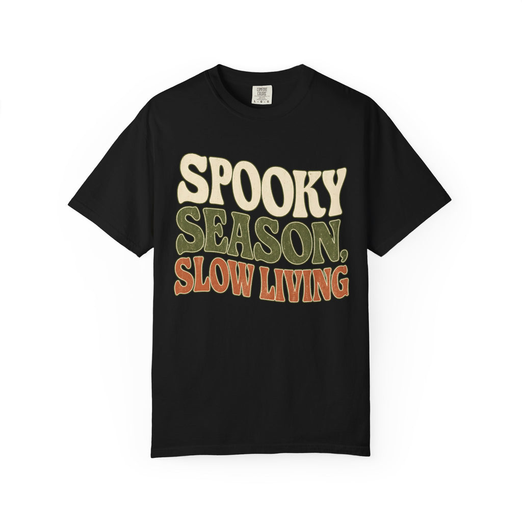Spooky Season Slow Living T-shirt - Black - On Model Side
