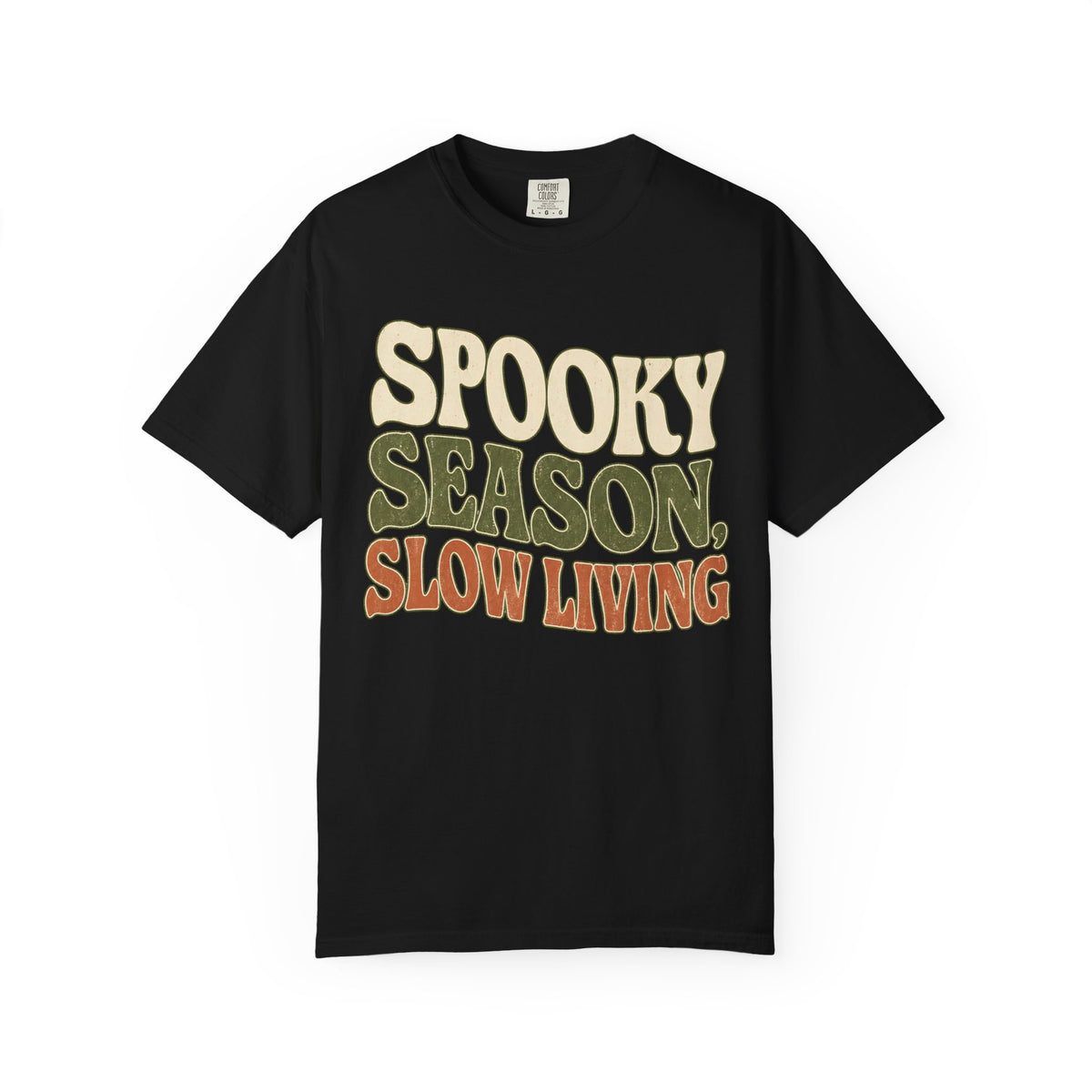 Spooky Season Slow Living T-shirt - Black - On Model Side