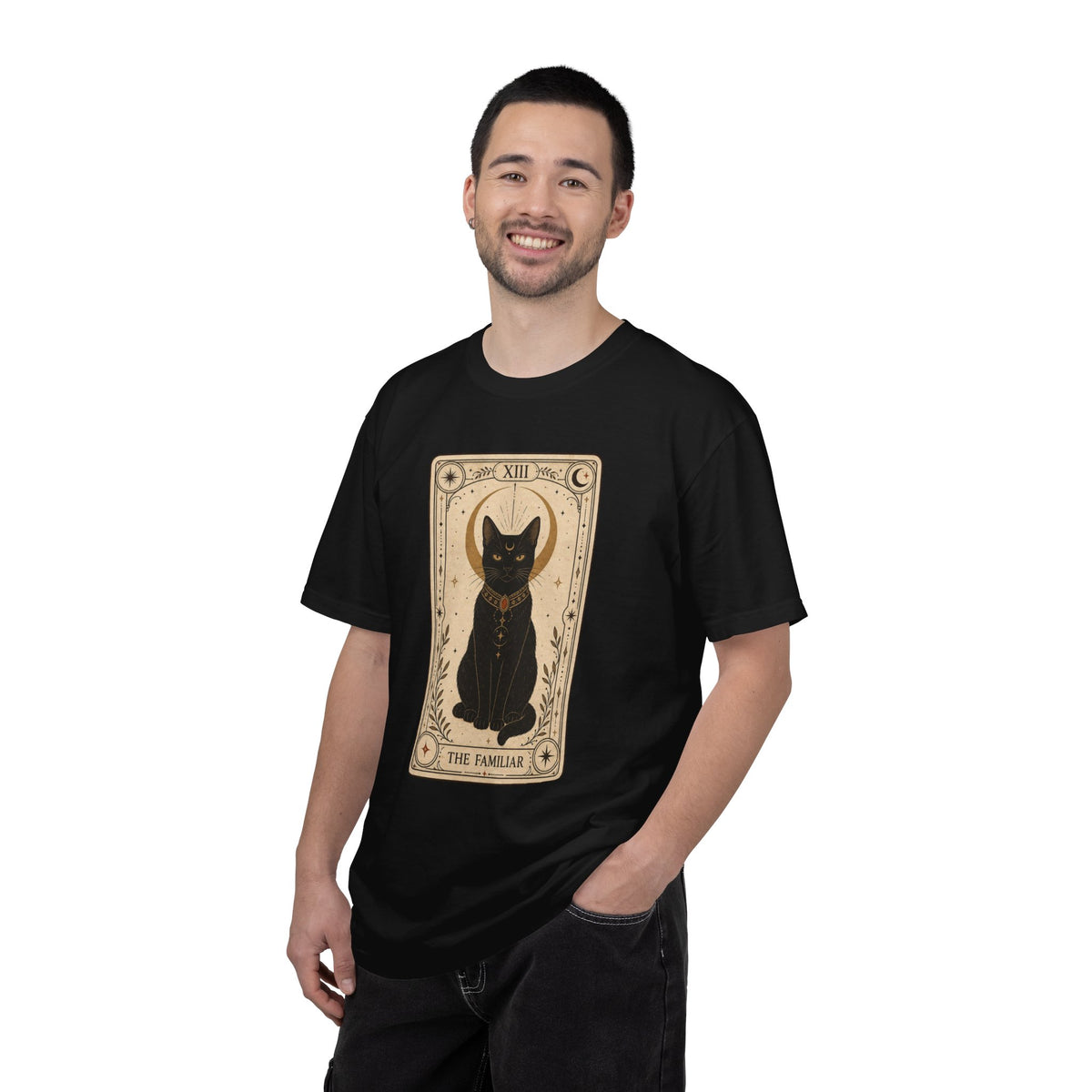 Black Cat Tarot Card T-shirt - Black - On Model Male