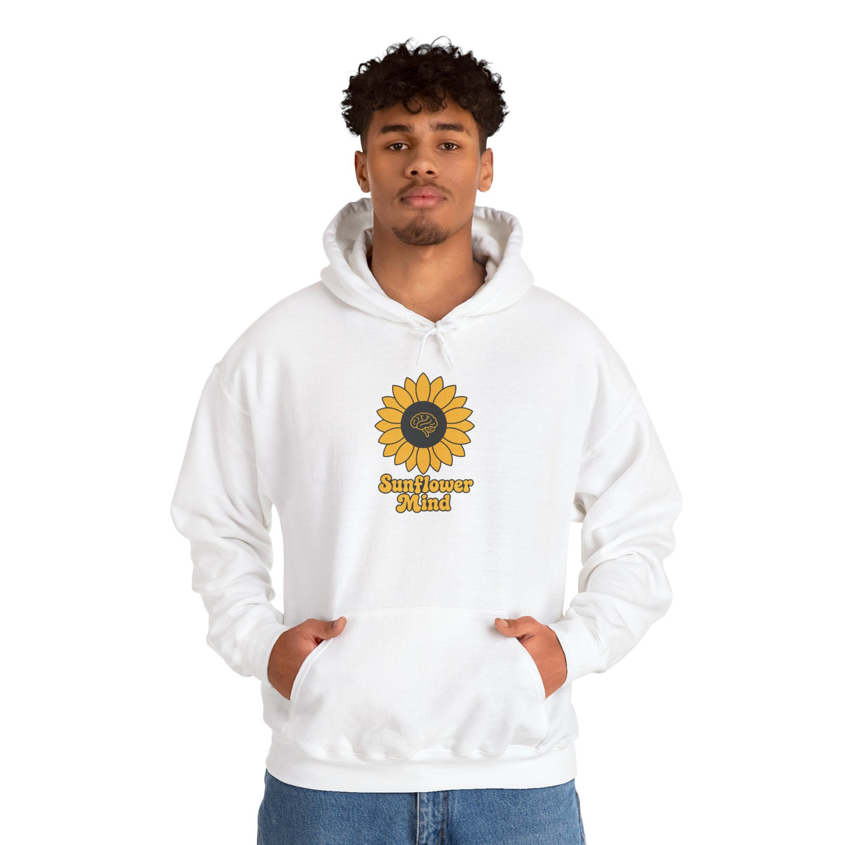 Sunflower Mind Hoodie - White - On Model Male