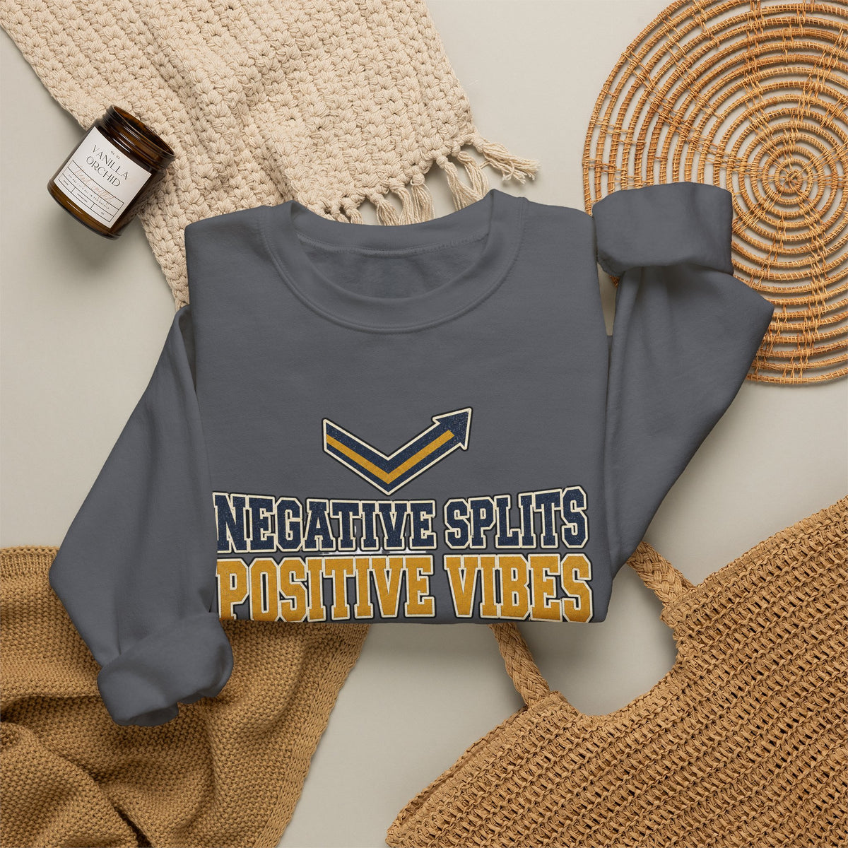 Negative Splits Positive Vibes Sweatshirt - Charcoal - Flat Lay