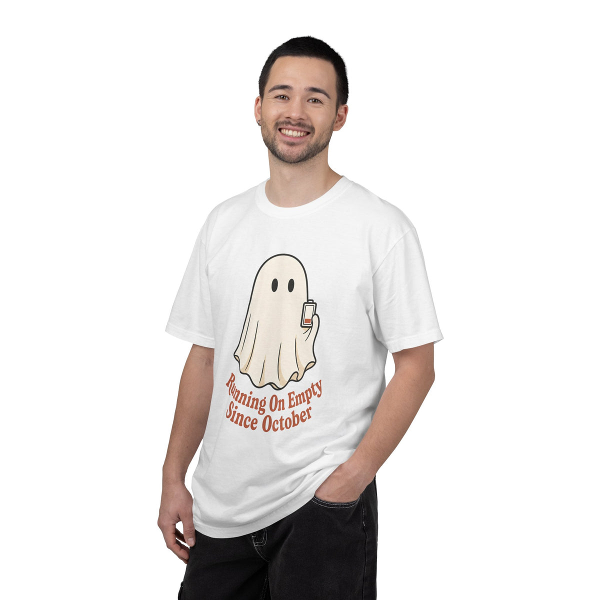 Running On Empty Since October T-Shirt - White - On Model Male