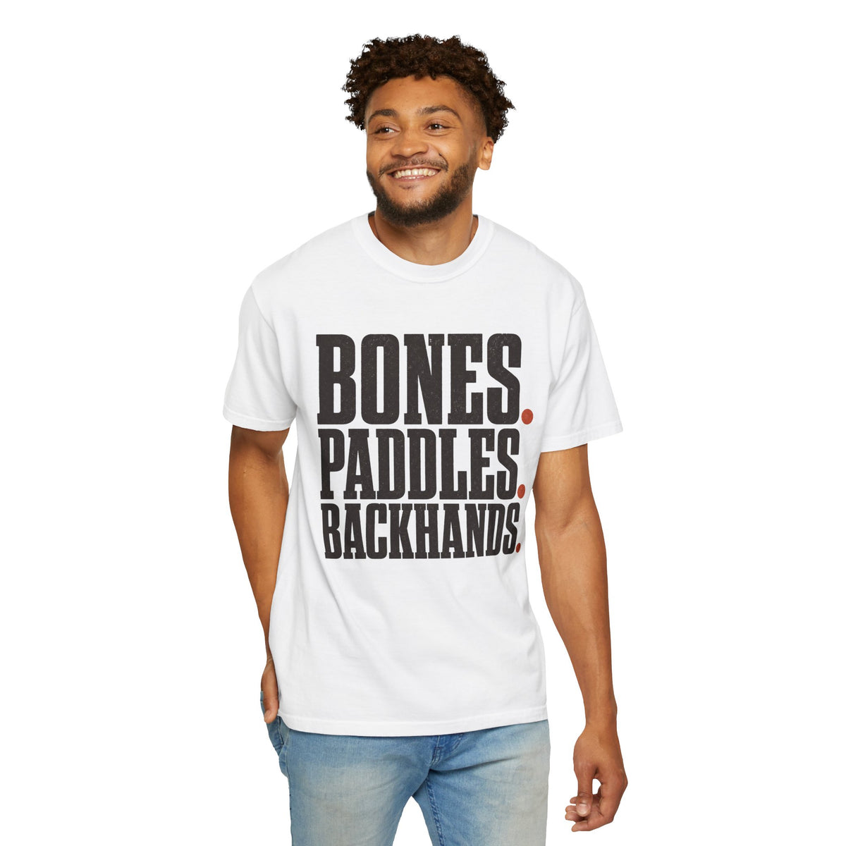 Bones Paddles Backhands T-Shirt - White - On Model Front