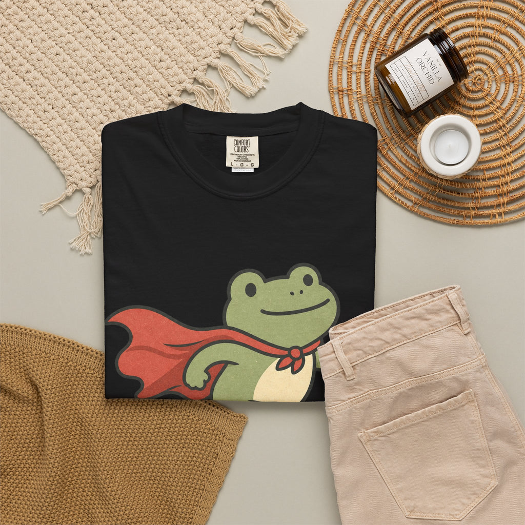 Superhero Frog Running T-shirt - Black - flat lay