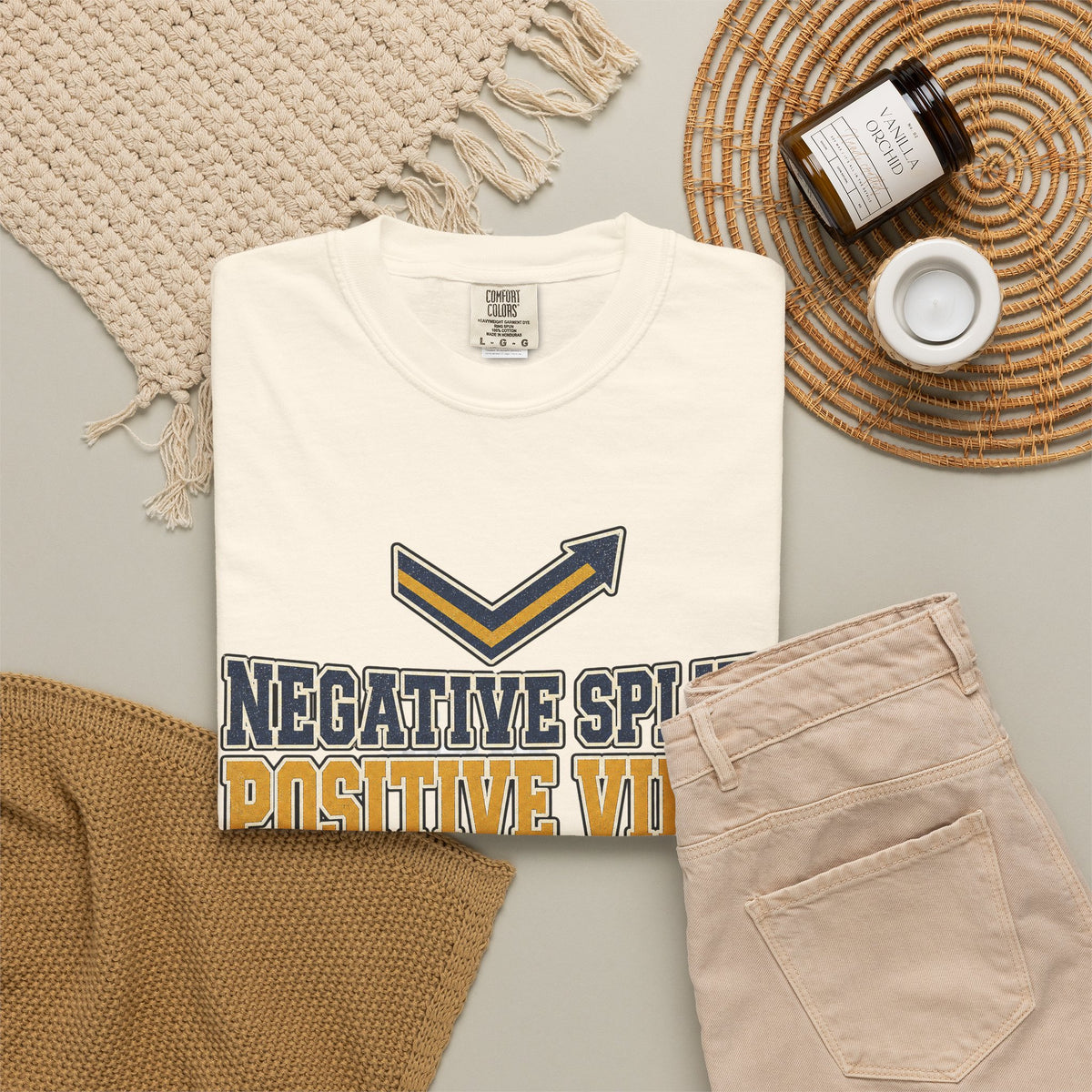 Negative Splits Positive Vibes T-shirt - Ivory - Flat Lay