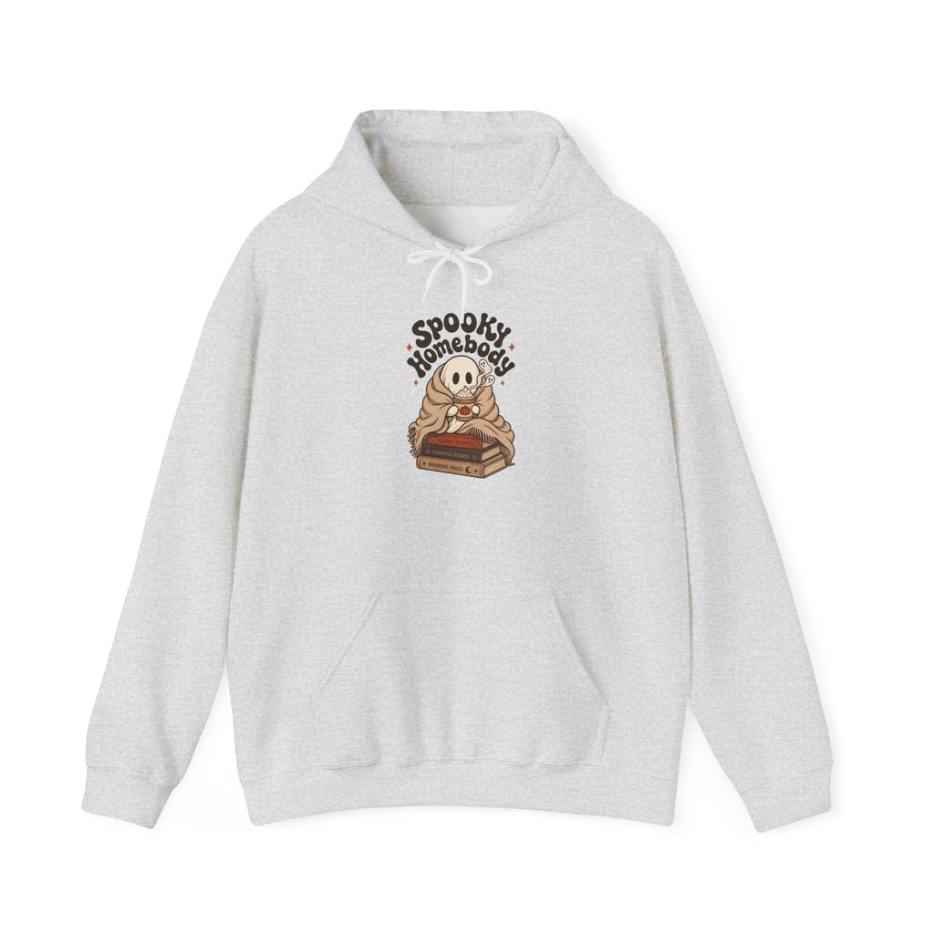 Spooky Homebody Ghost Hoodie - Ash - flat lay1