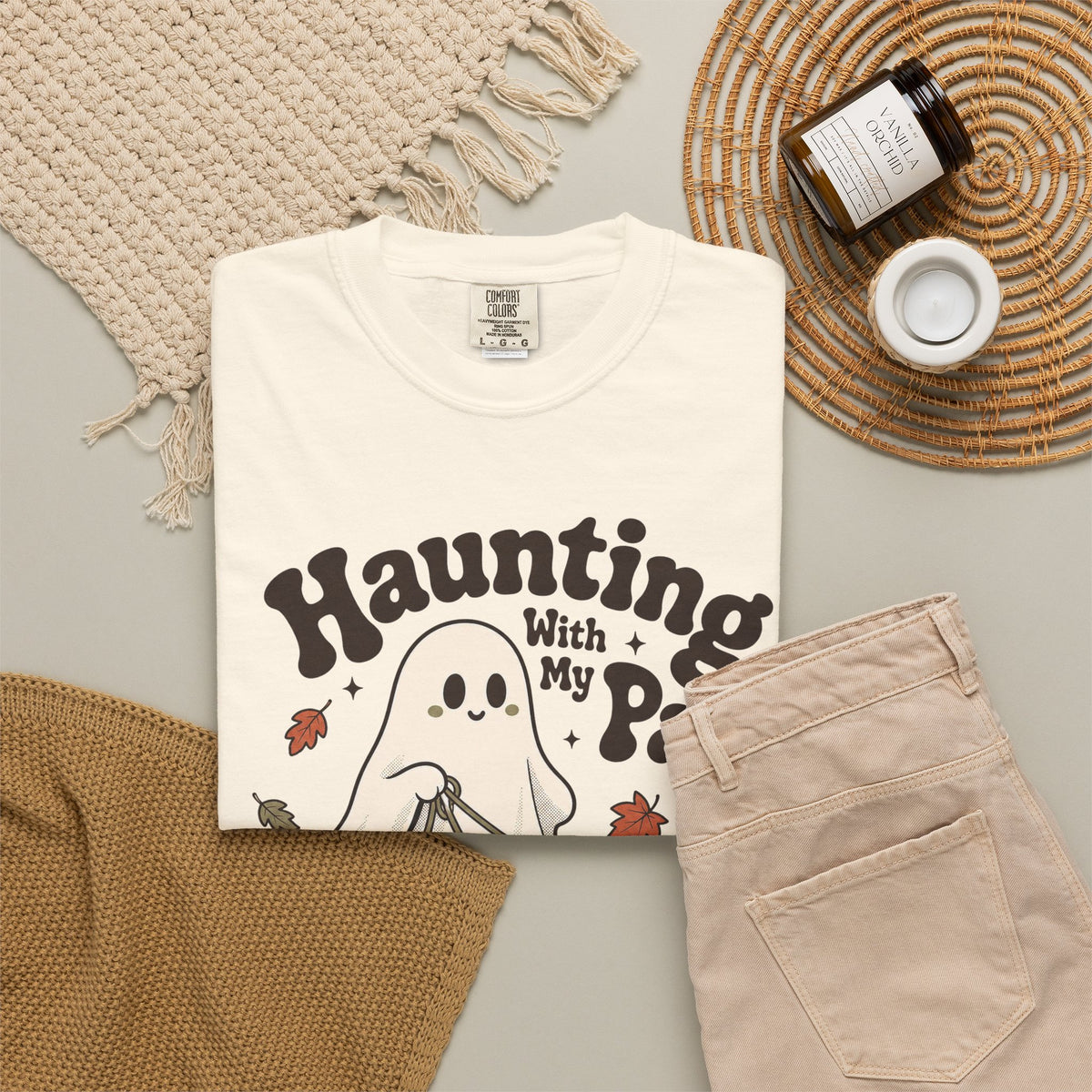 Haunting With My Pack T-shirt - Ivory - flat lay