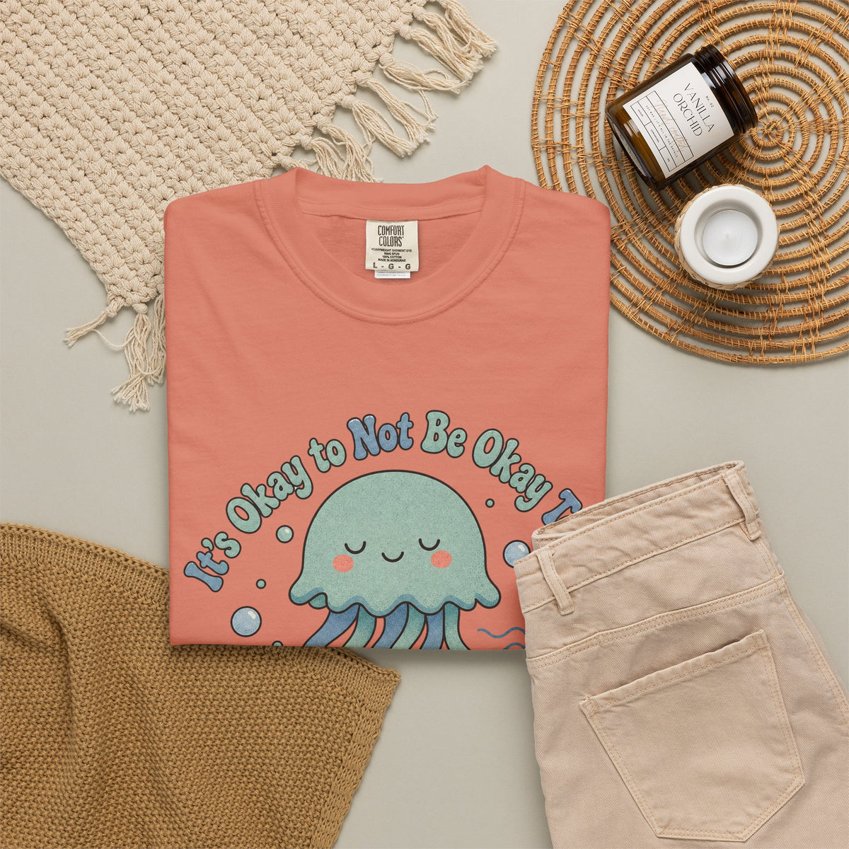 It's Okay to Not Be Okay T-shirt - Terracotta - Flat Lay